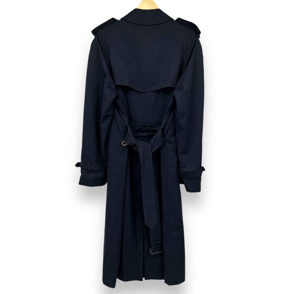 Vintage Burberrys Of London Trench Coat Size 40 Long Navy Blue Belted Pockets - Picture 2 of 16